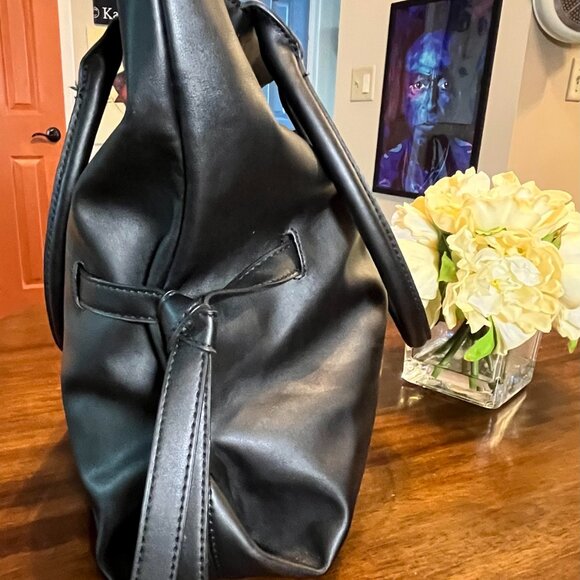 BCBGeneration Large Black Vegan Leather Zippered Tote Shoulder Bag 15.5 W 13.5 H - Picture 2 of 6